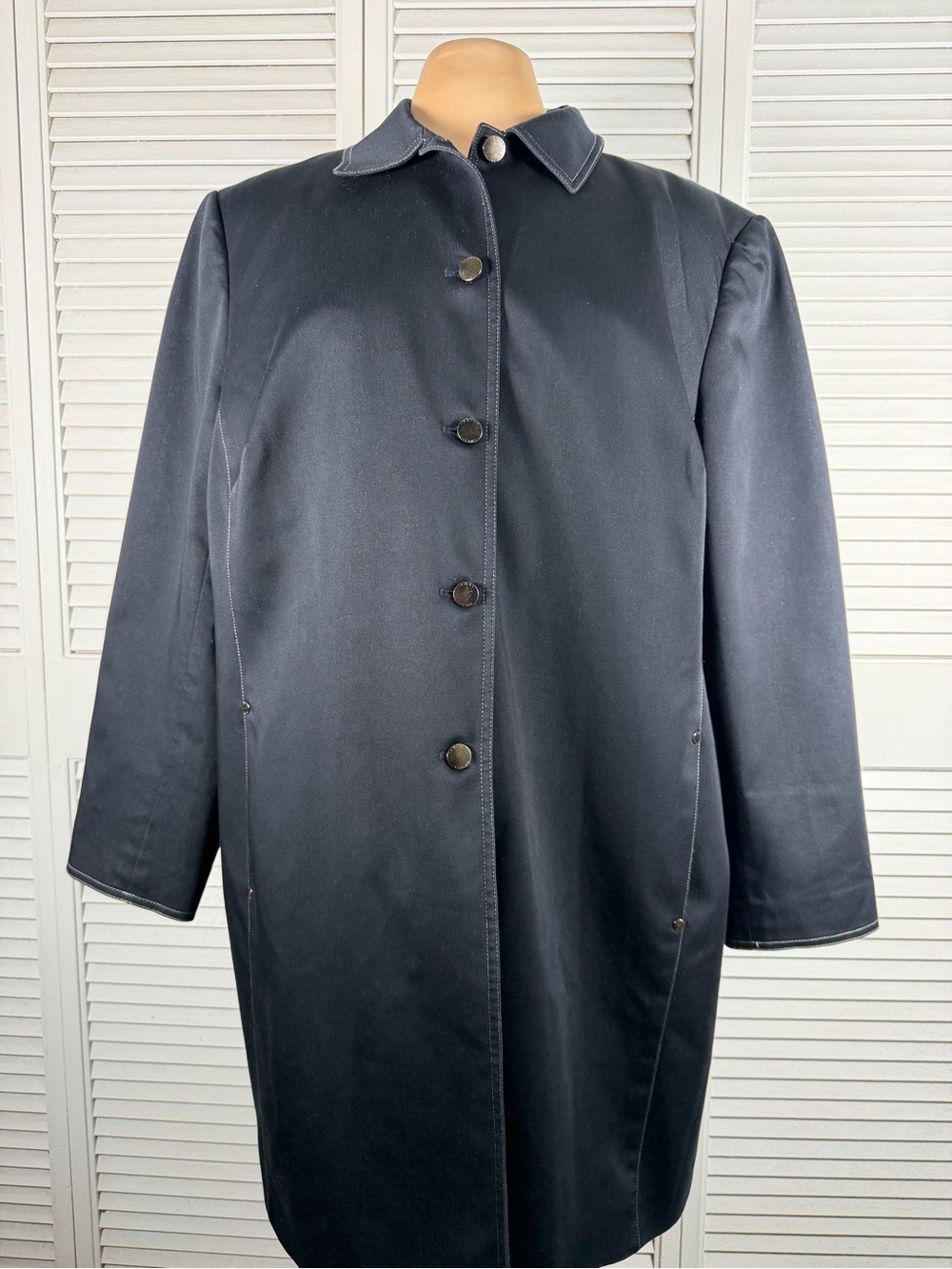 Studio Tahari 16W Dark Navy Topper Coat Lined Button Front Plus Size